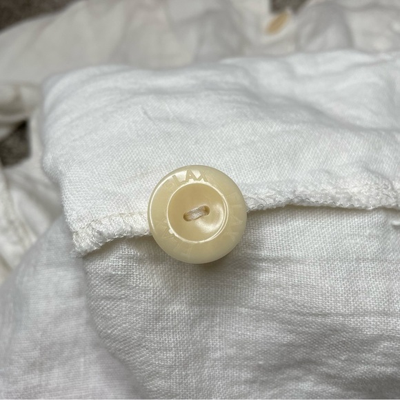 Flax 100% Linen Collared Button Up Long Sleeve Shirt Blouse Small S Cream White - Picture 6 of 9